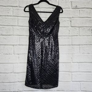 Mark Zunino Womens Sequin Dress Sleeveless V Neckline Black 0 Cocktail Evening